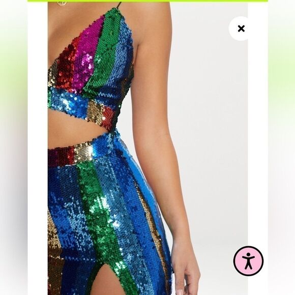 Pretty Little Thing Multi Strappy Plunge Extreme Split Sequin Bodycon Dress - Picture 7 of 8